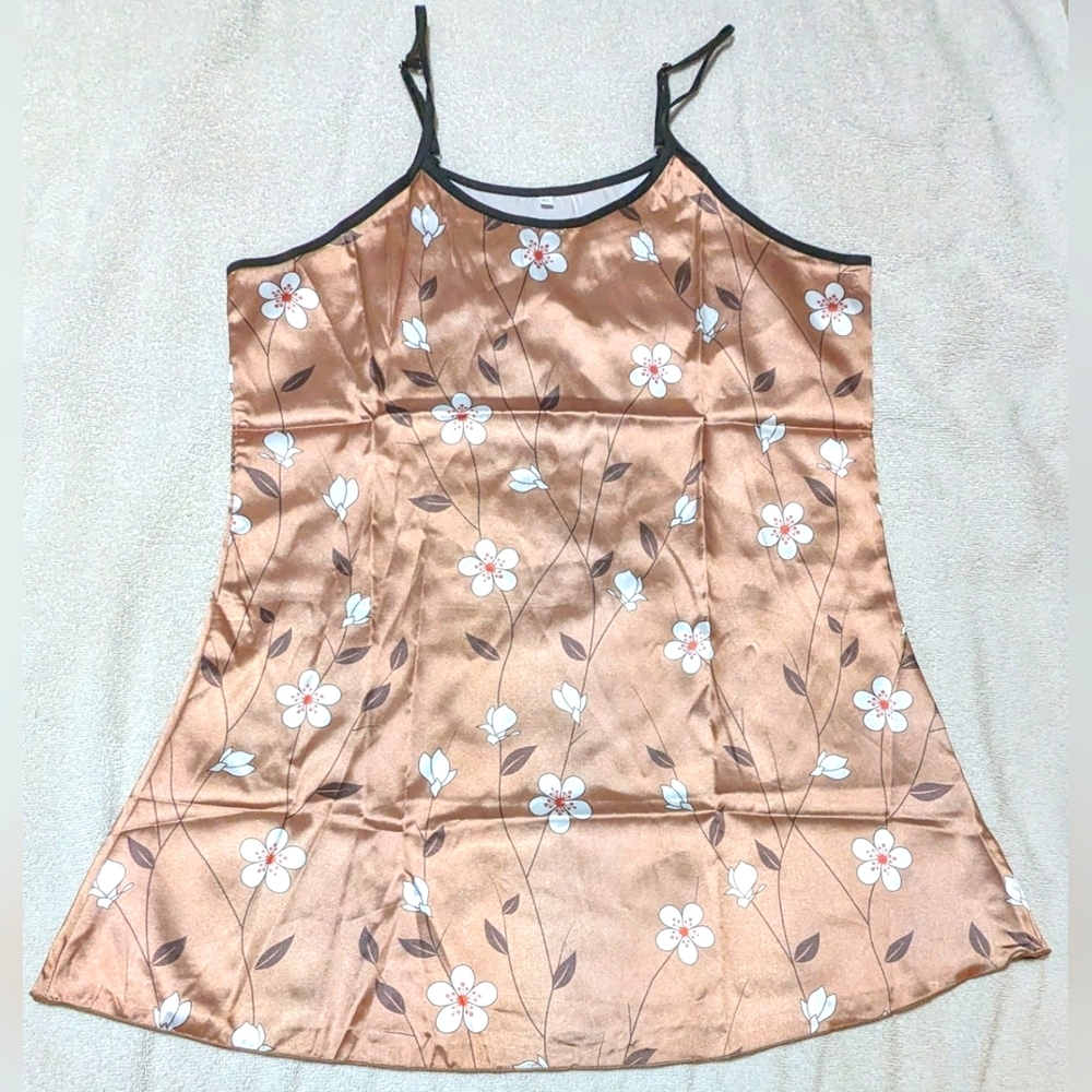 Size XL, NWT brown floral pattern, short length satiny material nightie